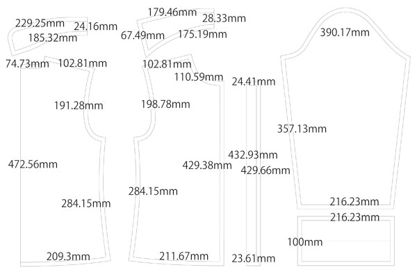 ネックバンドブラウス 台衿シャツ 無料型紙 製図 詳細サイズ