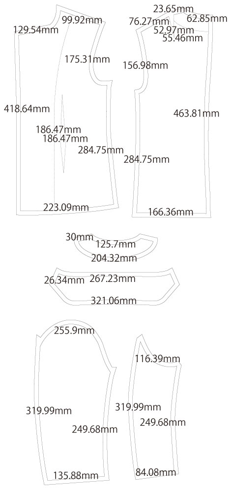 テーラードカラージャケット 制服 ブレザー 製図 詳細サイズ