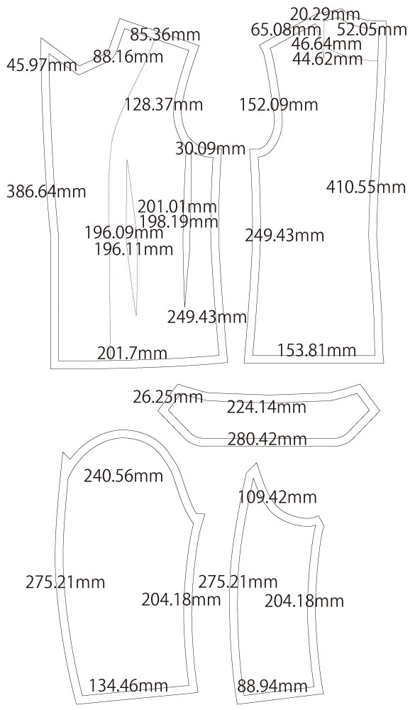 テーラードカラージャケット 製図 詳細サイズ