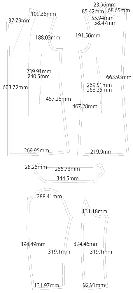 テーラードカラージャケット 四つボタン 制服 ブレザー 無料型紙 製図 詳細サイズ
