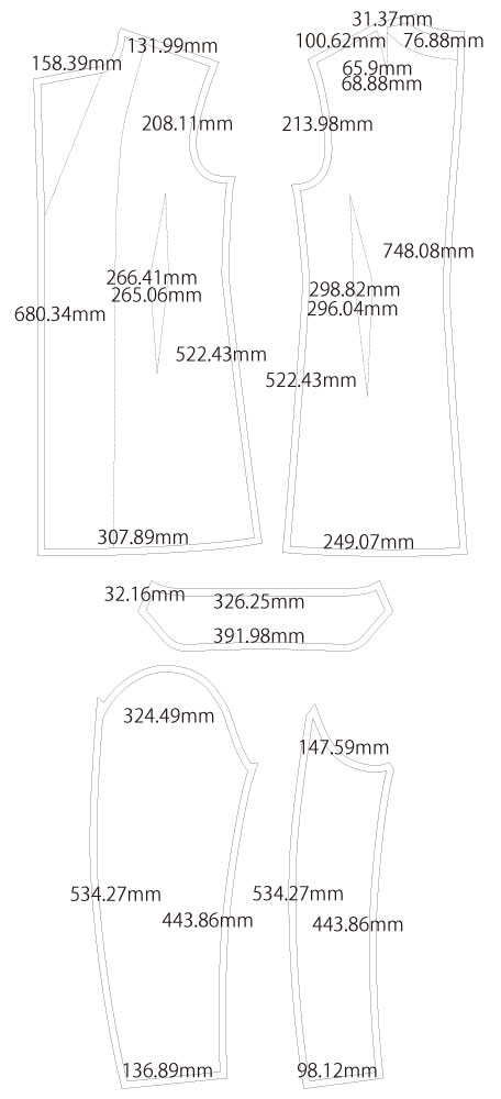 テーラードカラージャケット 四つボタン 制服 ブレザー 無料型紙 製図 詳細サイズ